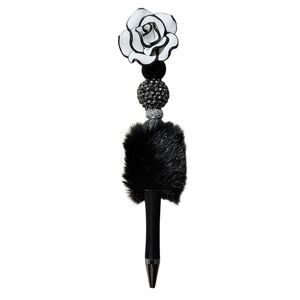 Rose White Black Fancy Custom Fur Beaded Ballpoint Twist Pen